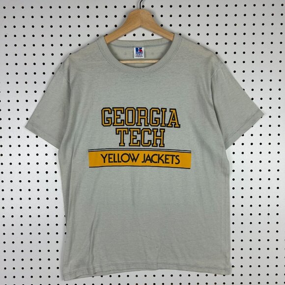 Georgia Tech Vtg 90s T Shirt Medium Russell Athletic Single Stitch Gray Graphic - Picture 1 of 6